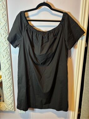 GAP Black Short Sleeve Cotton Mini Dress with Elastic Off The Shoulder Neckline